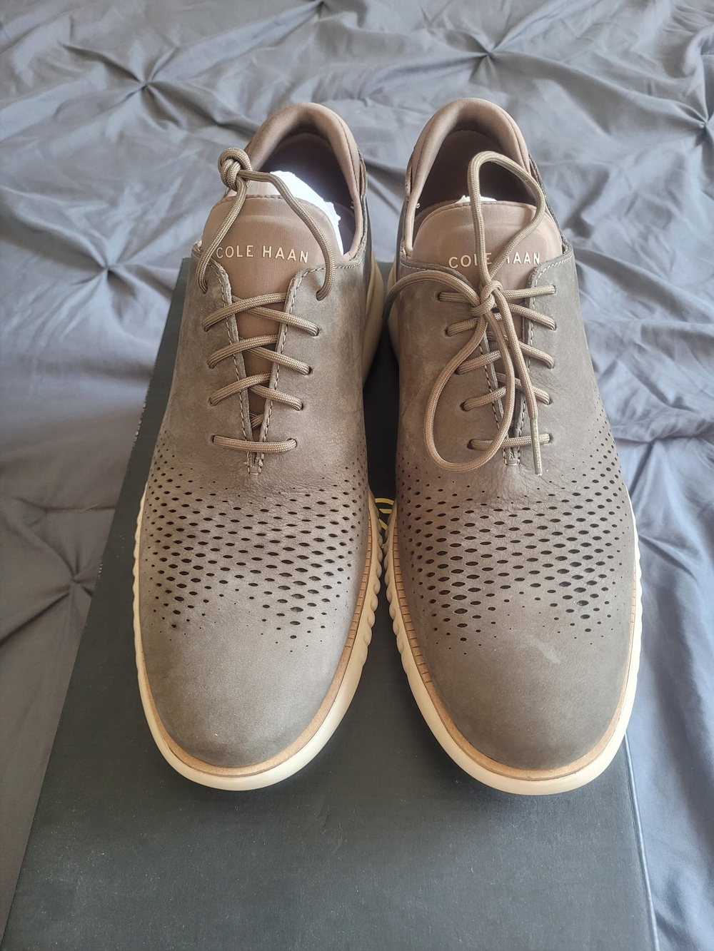 Cole Haan Taupe Perforated Leather Oxfords